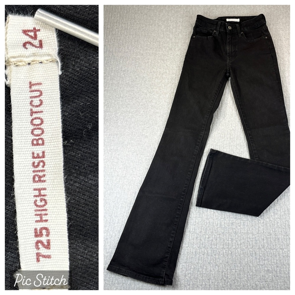 Levi's 725 High Rise Bootcut Black Denim Dress Jeans Women 24/21X30 1/2